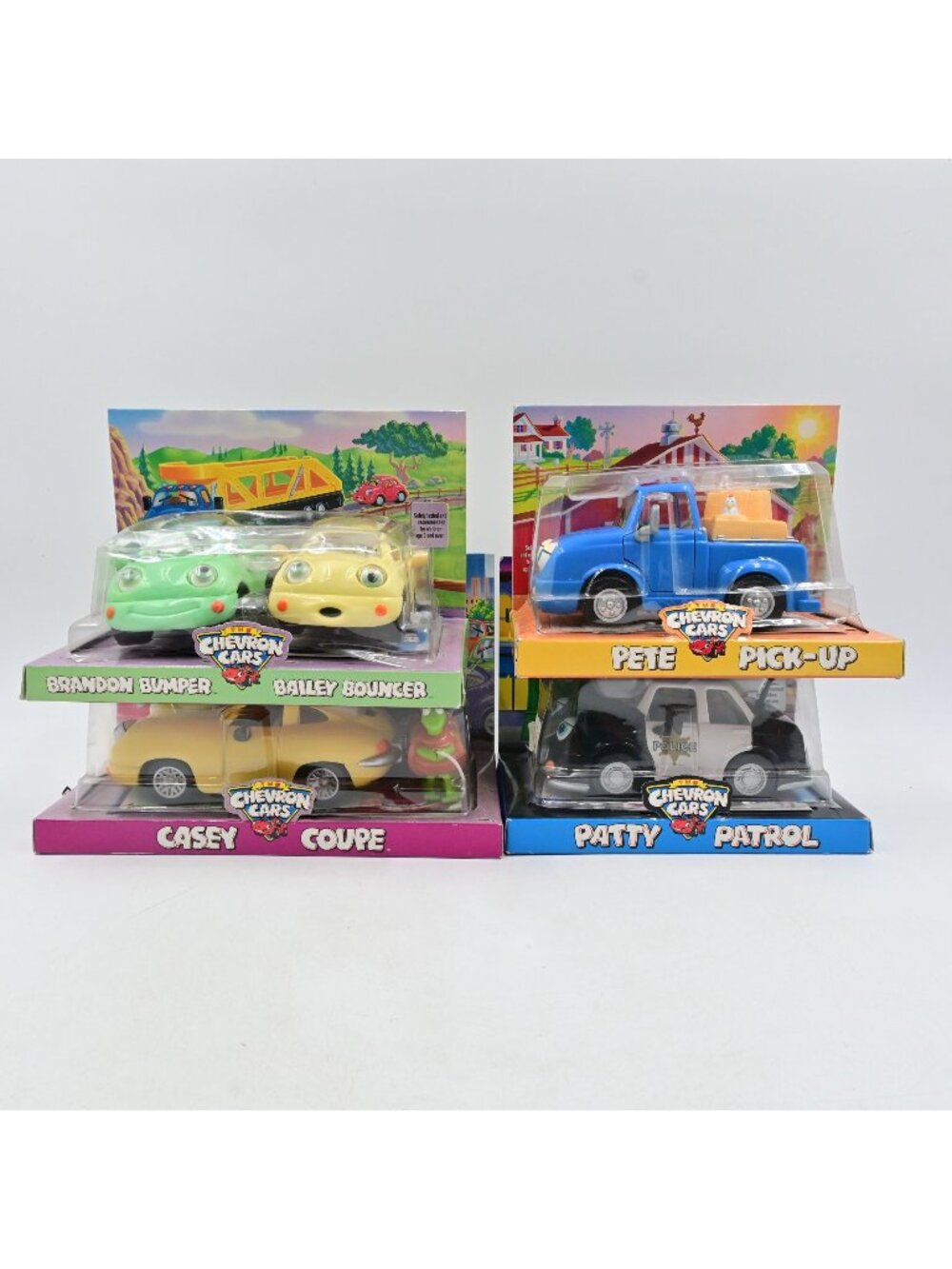 Chevron Cars Pete Pick-Up Patty Patrol Casey Coupe Brandon Bouncer Toy Set New